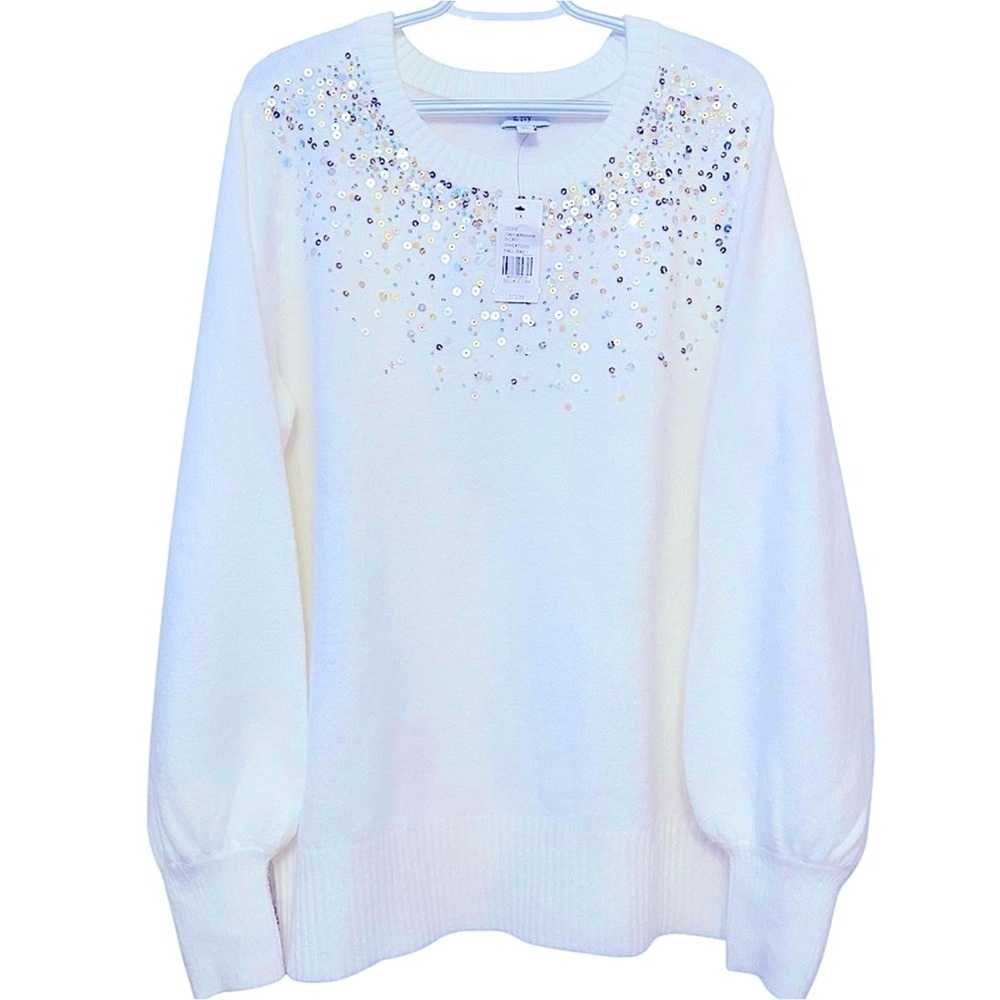 Crown & Ivy Women’s White Knit Sequins Sweater NWT XL